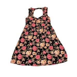 FOREVER 21 Black Pink Peach Floral Open Cutout Back Sleeveless Dress size Small